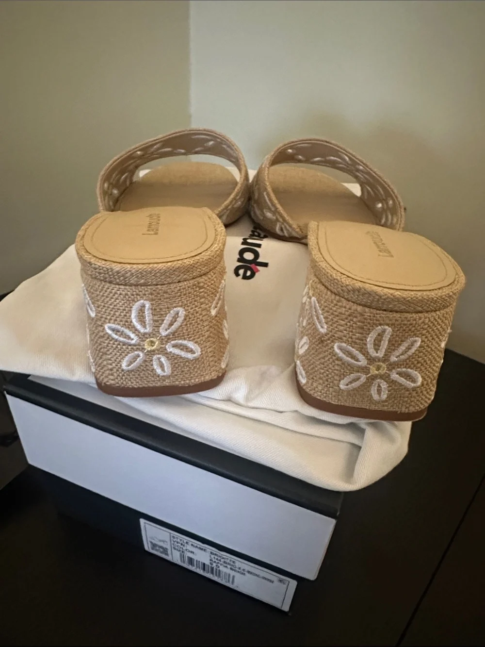 Larroude Tan Embroidered Slide Mules - Picture 6 of 7